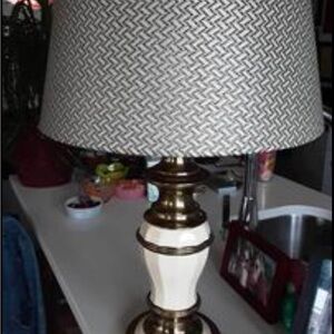 Vintage Rembrandt Lamp Corp. Brass and Beige Ceramic or Porcelain Table Lamp.